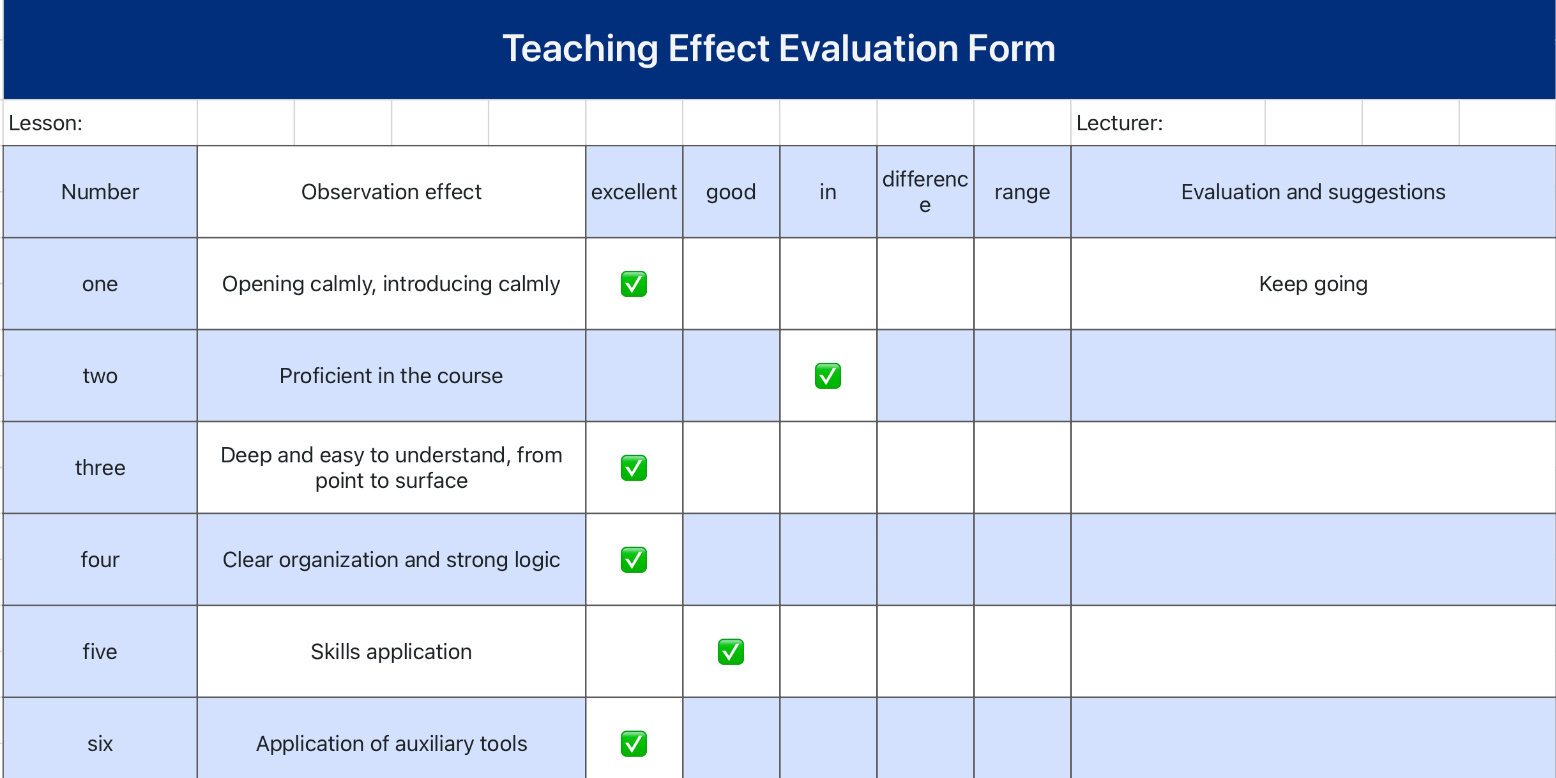 Teaching Effect Evaluation Form 1